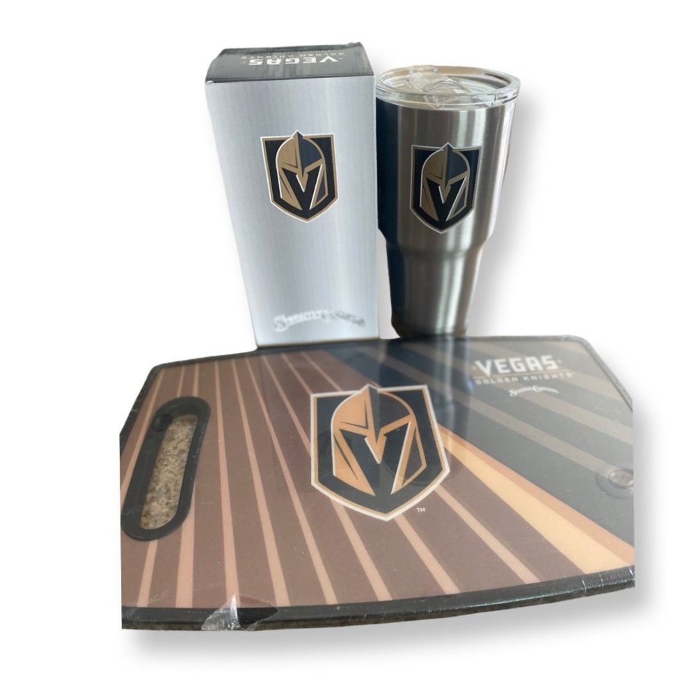 NEW Vegas Golden Knights Cutting board and Stainless Steel Tumbler Set
